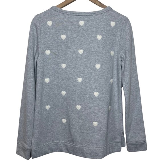 TALBOTS | Gray Long Sleeve Crewneck Sweatshirt with Embroidered Hearts | Size XS - Picture 6 of 13